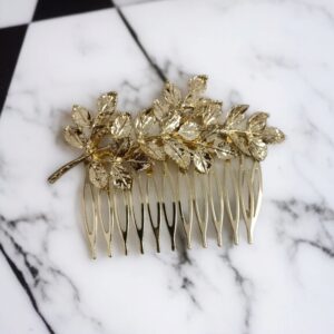Peinecillo Rama con Hojas en Relieve Dorado