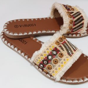 Sandalias Planas Tejidas Beige Mujer