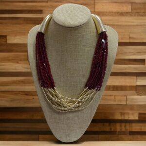 Collar Multifilo Piedras Burdeos