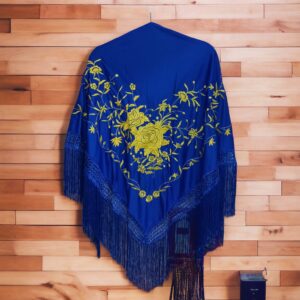 Mantoncillo Azul Eléctrico Bordado Ramillete Dorado