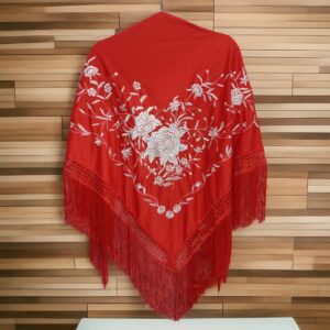 Mantoncillo Rojo Bordado Ramillete Plateado