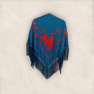 Mantoncillo Azul Petróleo Bordado Ramillete Rojo