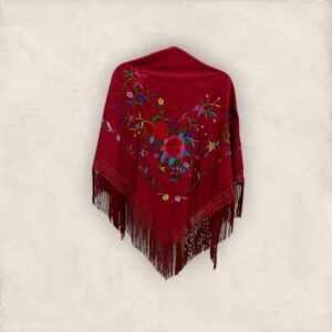 Mantoncillo Burdeos Bordado Ramillete de Colores