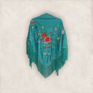 Mantoncillo Turquesa Bordado Ramillete Colores