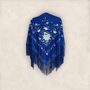 Mantoncillo Azul Eléctrico Bordado Flor Plata