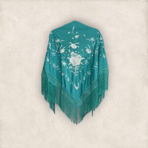 Mantoncillo Turquesa Bordado Flor Plata