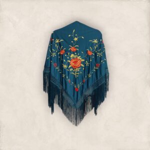 Mantoncillo Azul Petróleo Bordado Rojo y Dorado