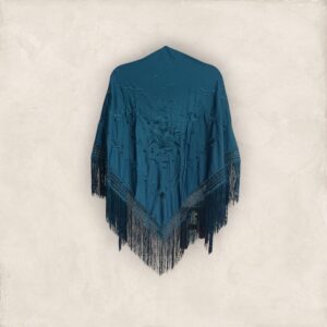 Mantoncillo Azul Petróleo Bordado Flor Al Tono