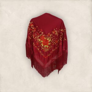 Mantoncillo Burdeos Bordado Ramillete Rojo y Dorado
