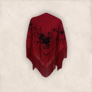 Mantoncillo Burdeos Bordado Ramillete Negro