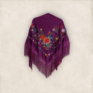 Mantoncillo Berenjena Bordado Ramillete de Colores