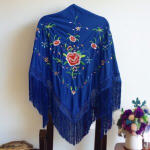 Mantoncillo Azul Eléctrico Bordado Flor de Colores