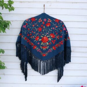 Mantoncillo Clavel Azul Ducado Bordado Rojo