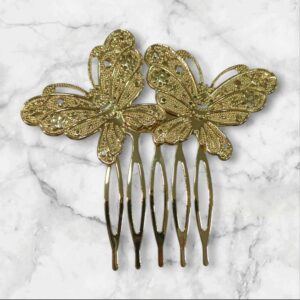 Peinecillo Dos Mariposas Dorado Mate