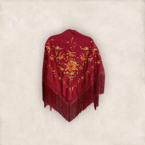 Mantoncillo Burdeos Bordado Flor Rojo y Dorado