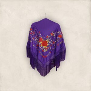 Mantoncillo Morado Bordado Ramillete Rojo y Dorado