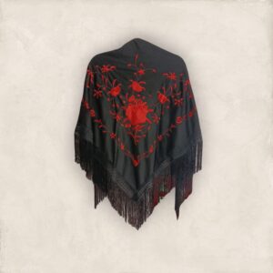 Mantoncillo Negro Bordado Flor Roja