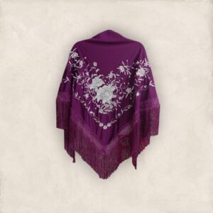 Mantoncillo Berenjena Bordado Ramillete Plata