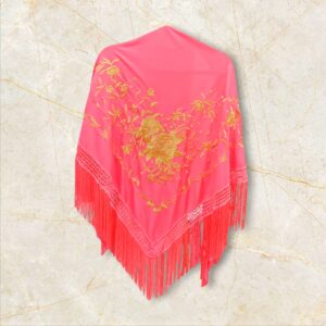 Mantoncillo Rosa Fluor Bordado Ramillete Dorado