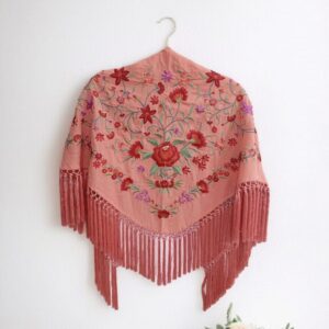 Mantoncillo Clavel Mandarina Bordado Rojo