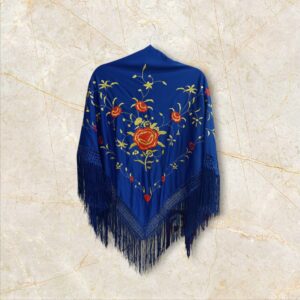 Mantoncillo Azul Eléctrico Bordado Flor Rojo y Dorado