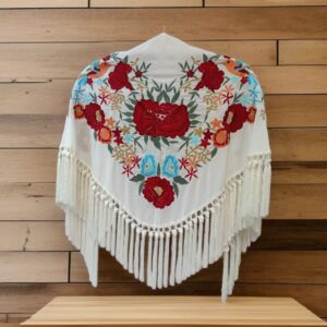 Mantoncillo Feria Blanco Bordado Rojo