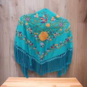 Mantoncillo Soleá Turquesa Bordado en Coral