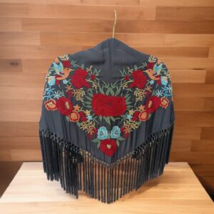Mantoncillo Feria Negro - Gris Bordado Rojo