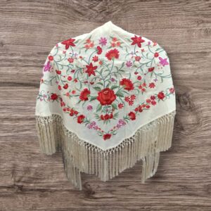 Mantoncillo Clavel Beige - Crema Bordado Rojo