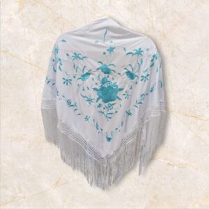 Mantoncillo Blanco Bordado Flor Turquesa