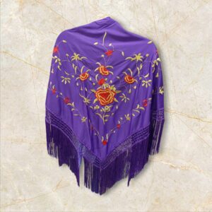 Mantoncillo Morado Bordado Flor Rojo y Dorado