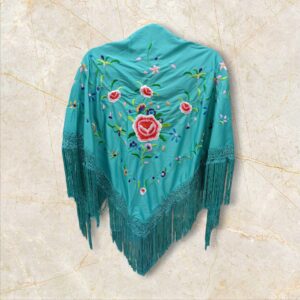 Mantoncillo Turquesa Bordado Flor de Colores