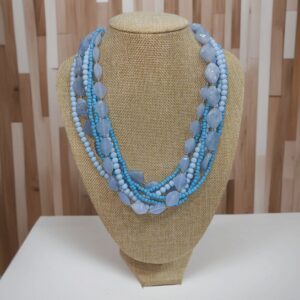 Collar Multi Hilos Piedras Celeste