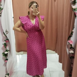 Vestido Midi con Hombreras Color Buganvilla