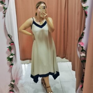 Vestido Midi Asimétrico Beige - Azul