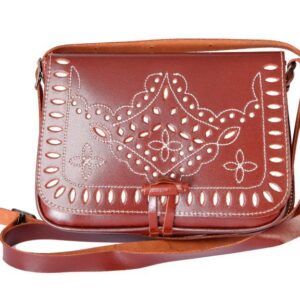 Bolso Rociero Tres Flores de Piel Marrón