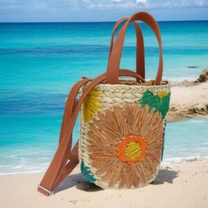 Bolso Cubo de Rafia Diseño Flores