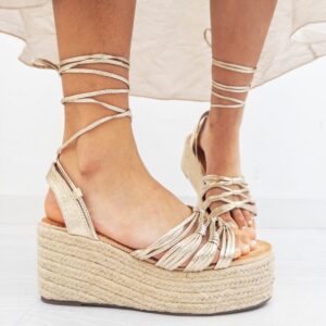 Sandalias Plataforma Esparto Doradas