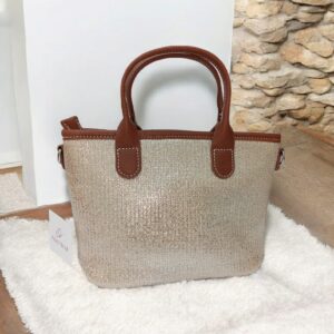 Mini Bolso Shopper de Mano Marrón-Dorado