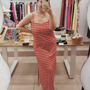 Vestido Largo con Estampado Naranja