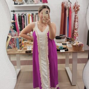 Vestido Largo Étnico Fucsia