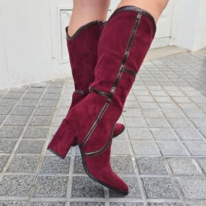 Botas Altas con Tacón Ancho Burdeos