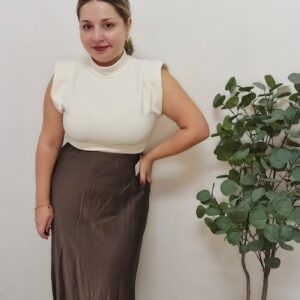 Falda Midi Satinada Marrón Chocolate