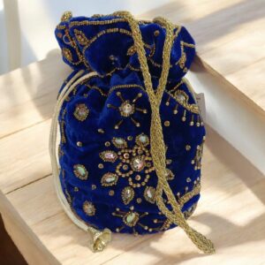 Bolso Bombonera Azul Eléctrico Bordado Dorado