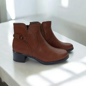 Botines de Tacón Bajo Marrones Mujer