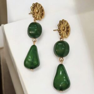 Pendientes Alargados Flor Verde y Dorado