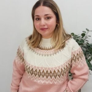 Jersey Bicolor Beige - Rosa con Estampado