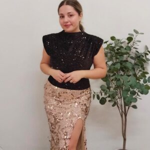 Falda de Lentejuelas Color Champán Mujer