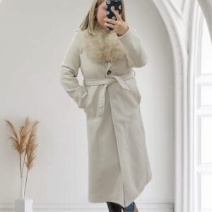 Abrigo de Paño Cuello de Pelo Desmontable