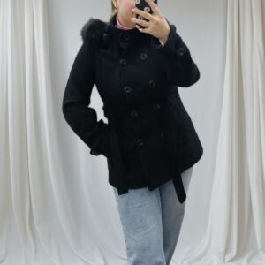 Abrigo Parka de Paño Negro con Forro